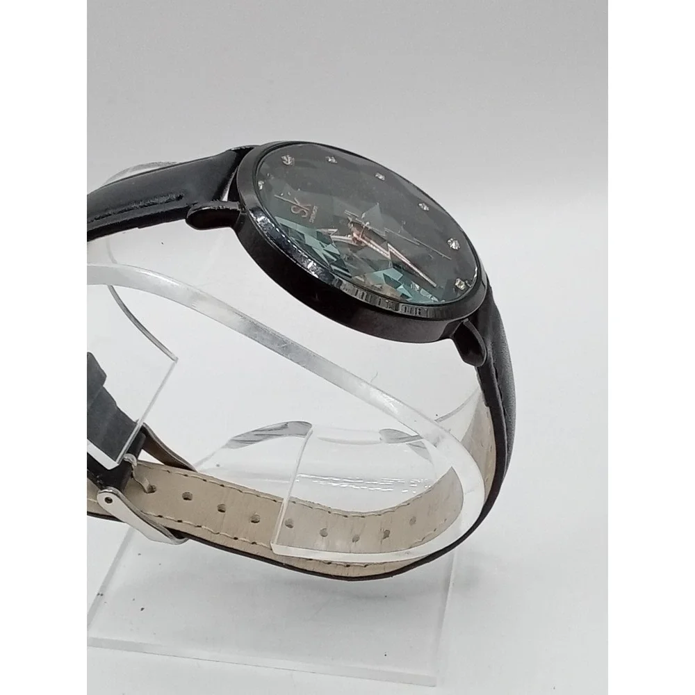 Shengke Women's Black Prism Crystal Leather‎ Band Quartz Watch- New Battery
